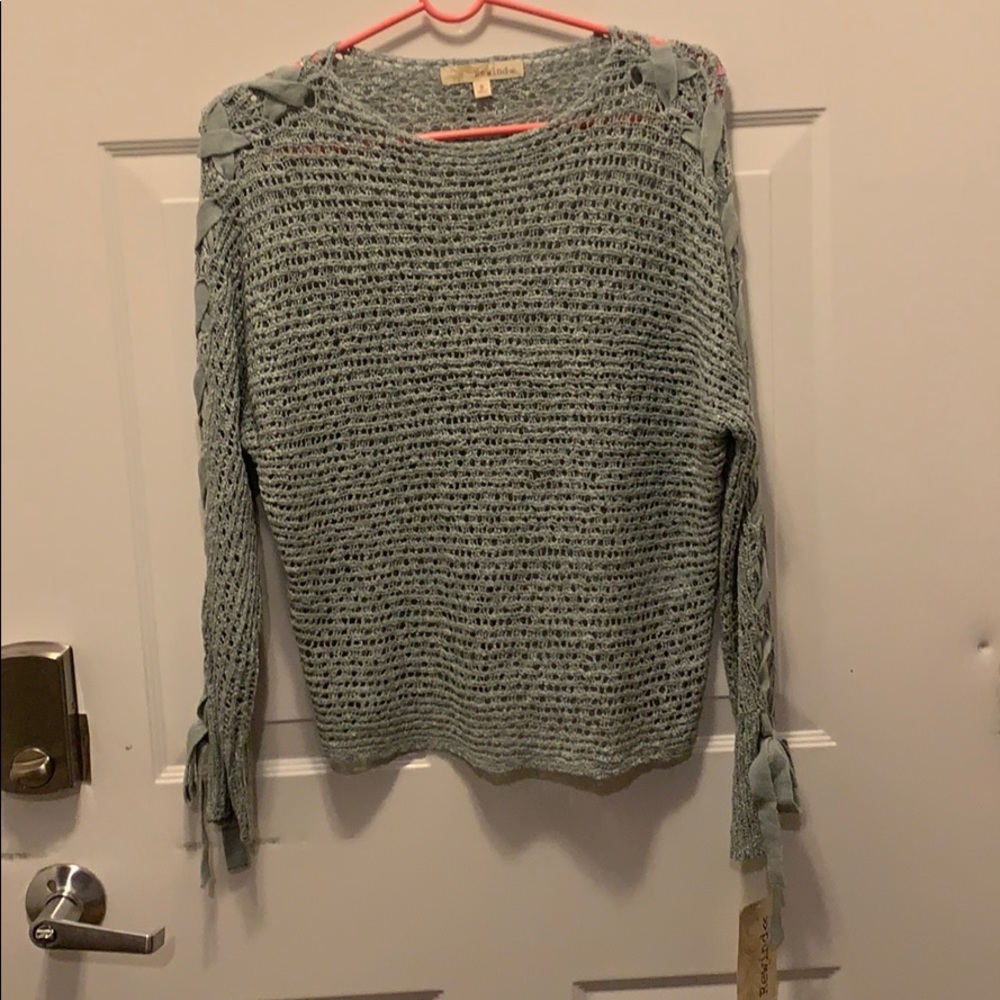 NWT blue sweater with lace up sleeves. Size S